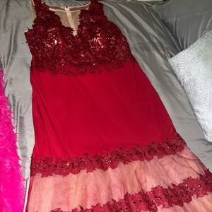 Red jeweled prom dress only worn once!
